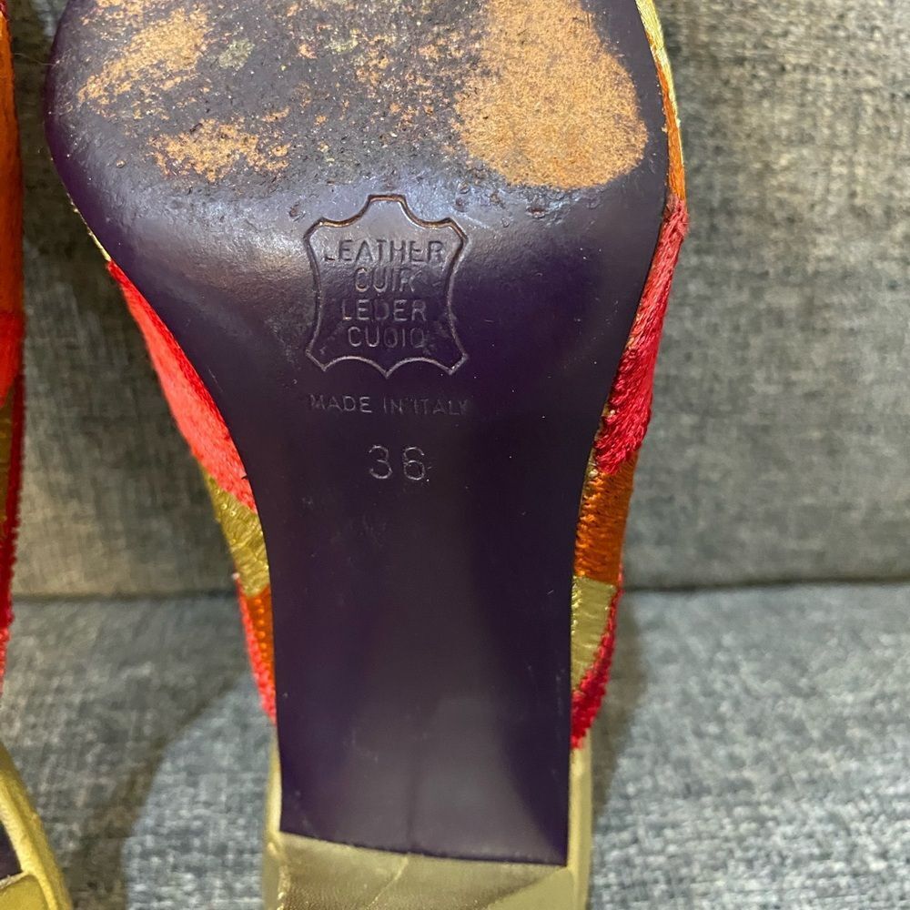 Fendi Red and Gold Geometric Mules - Picture 9 of 11